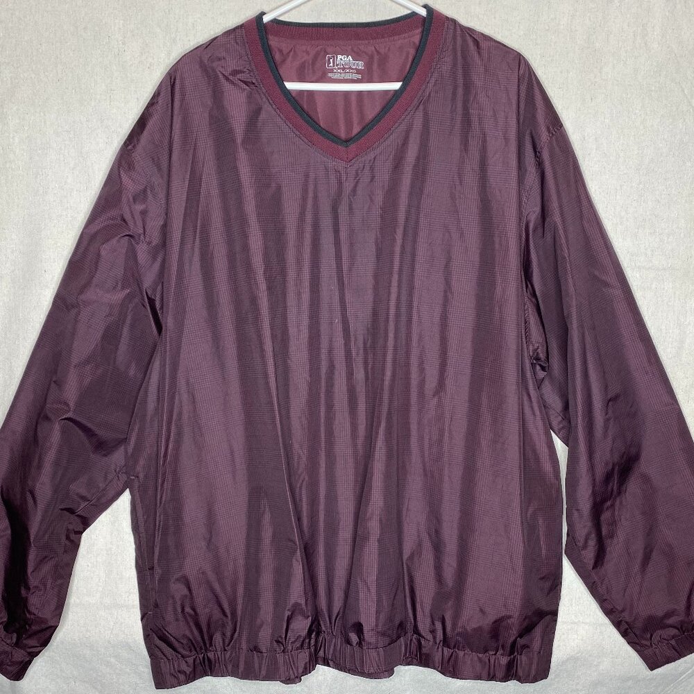 PGA Windbreaker Pullover Jacket V Neck XXL Burgundy Wind Shirt Tour Collection